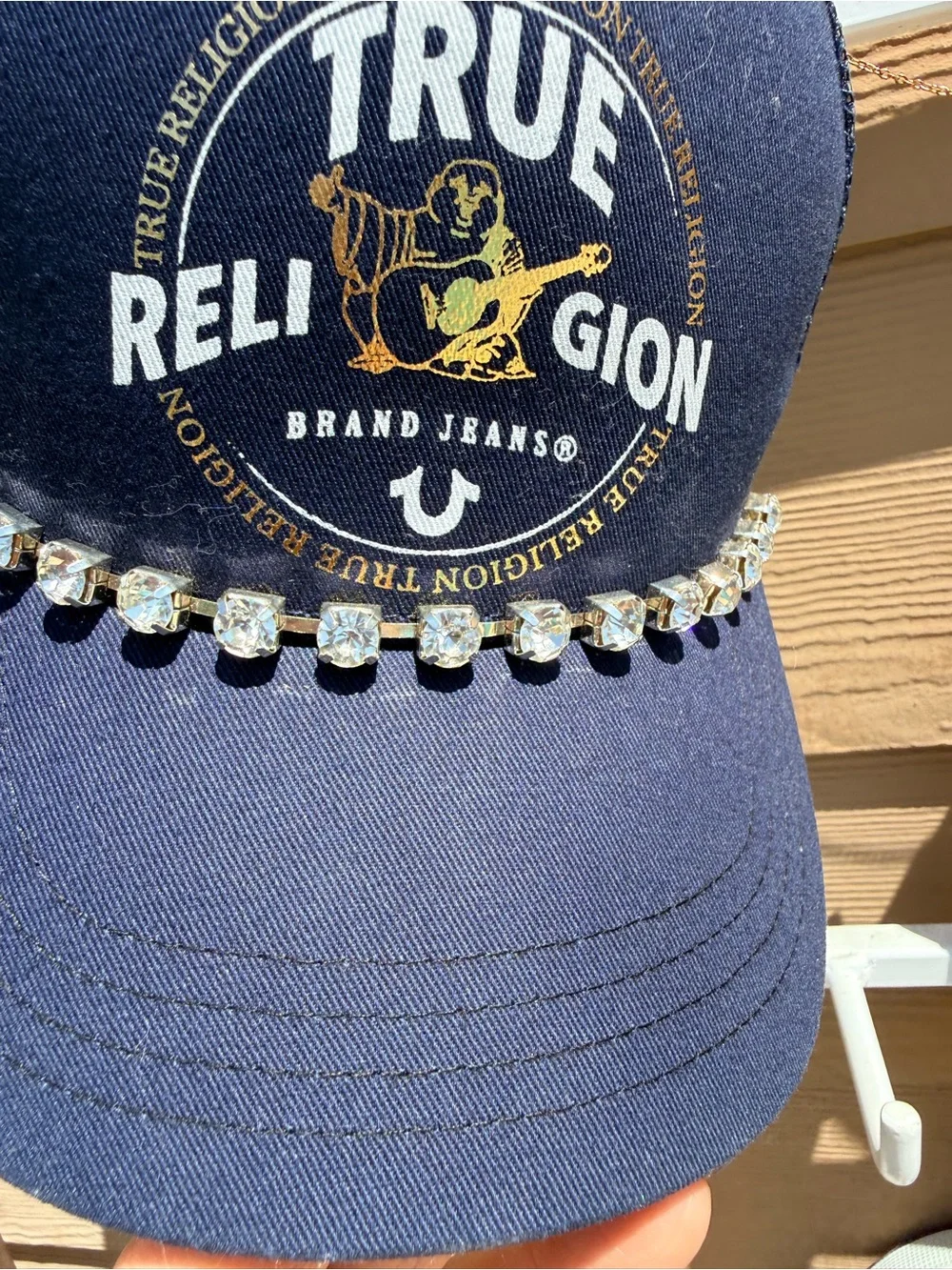 True Religion Navy Blue Logo Baseball Cap with Crystal Chain